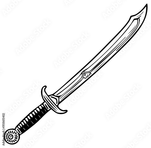 A Simple Hand Drawn Scimitar Blade Illustration Medieval Weapon Fantasy Artwork
