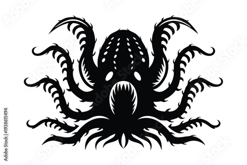 Alien Invasion Concept: Tentacle Monster Silhouette, Sci-Fi Horror, Mysterious and Dark