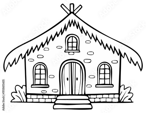 Charming Traditional Stone Cottage with Thatched Roof and Arched Doorway