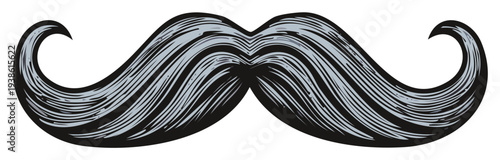 Illustration of a stylized mustache with textured gray and black details.