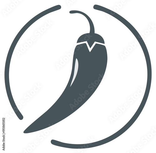Vector Icon of a Chili Pepper Inside a Circular Frame, Symbolizing Spice and Flavor