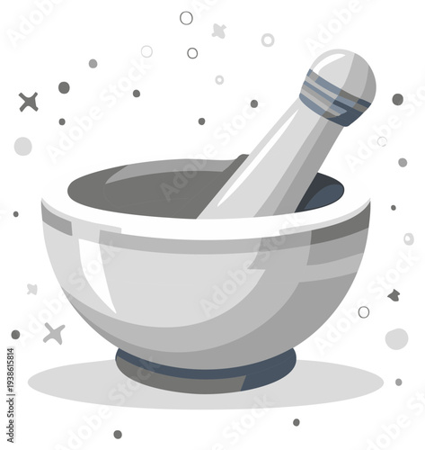 Mortar and Pestle: Grinding, Crushing, Preparing Medicine or Spices in Stoneware Bowl with Grinder