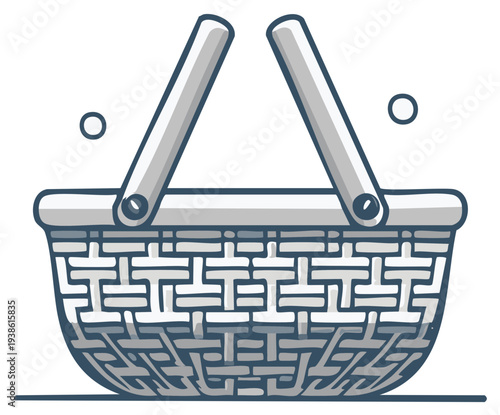 Wicker basket illustration, empty shopping carry basket with handle