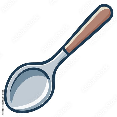 Simple metal spoon with a brown handle on a white background vector illustration