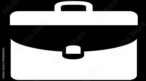 A white business briefcase against a black background. Minimalistic and iconic design