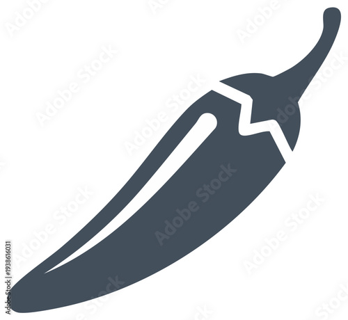 Simple dark gray chili pepper icon or symbol for food and cooking concepts