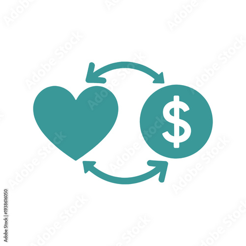 Exchange of Heart and Currency Illustration Showing Financial Transaction