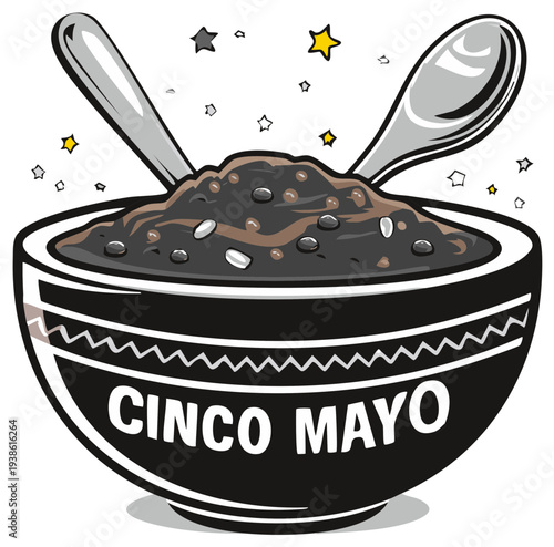 Black Beans Bowl for Cinco de Mayo Celebration with Spoons and Stars