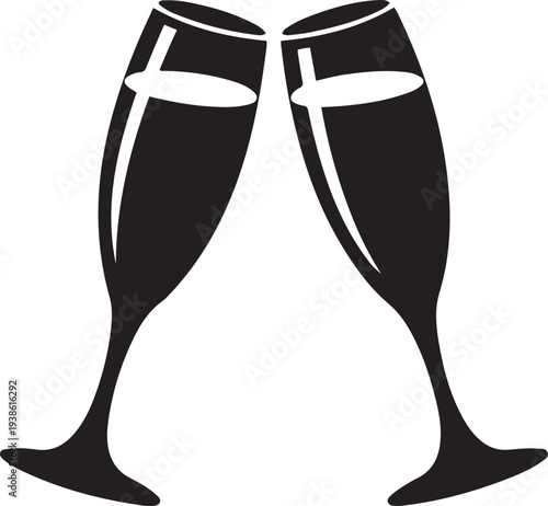 Clink glasses, black isolated silhouette. black vector
