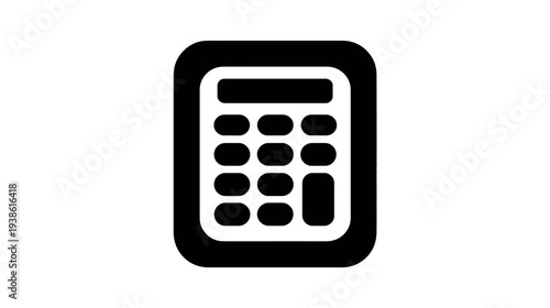 A black and white, rounded-rectangle-shaped calculator with buttons and a display