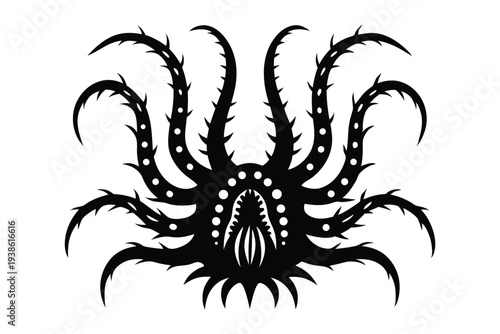 Abstract Alien Monster Silhouette with Tentacles, Dark Sci-Fi Horror, Vector Illustration