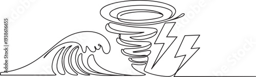Natural disasters concept. Single line draw design vector graphic illustration. one line art icon drawing vector