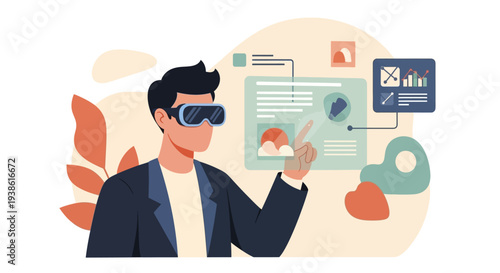 Man Wearing Virtual Reality Headset Interacting.