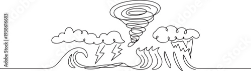 Natural disasters concept. Single line draw design vector graphic illustration. one line art icon drawing vector