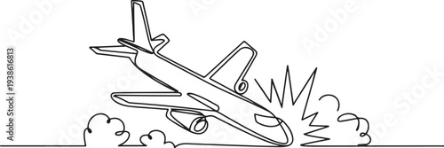 Plane Crash concept. Full length animation illustration. one line art icon drawing vector