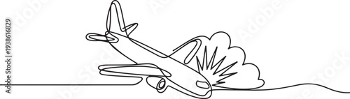 Plane Crash concept. Full length animation illustration. one line art icon drawing vector