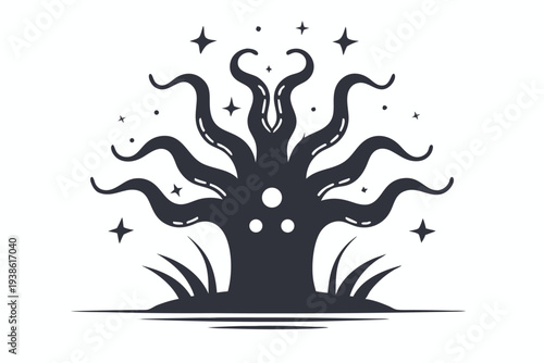 Abstract dark silhouette of a multi-tentacled alien monster icon
