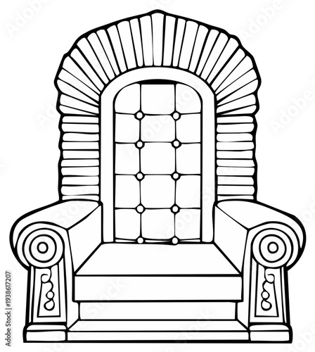 Elaborate ornate throne chair with high arched back and cushioned seat symbol of power and royalty