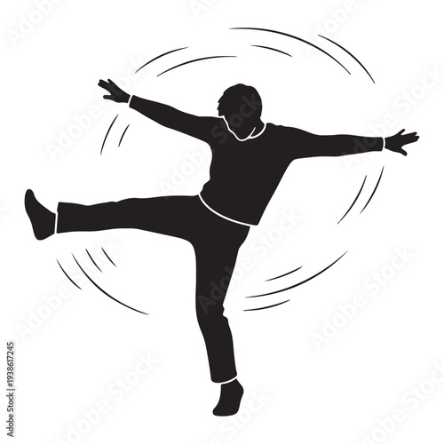 A dynamic silhouette of a man in a martial arts pose with motion lines around him silhouette
