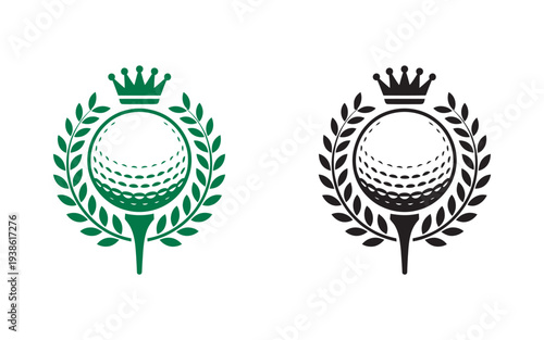 Royal Golf Club Championship Emblem, vector logo with crown and laurel wreath, golf club branding, tournament identity, luxury sports design