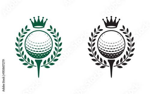 Royal Golf Club Championship Emblem, crown and laurel wreath vector logo, elite golf academy identity, tournament branding, luxury sports illustration