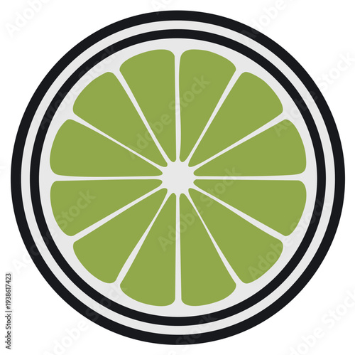 Stylized Green Lime Slice Graphic with Bold Black and White Border