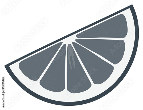 Stylized grayscale illustration of a citrus wedge with segmented detail
