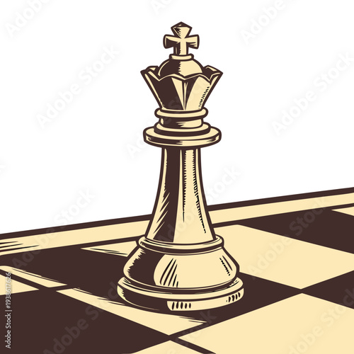 chess piece, chess board, chess strategy, chess design, minimalist chess illustration, chess king, monochrome chess artwork
