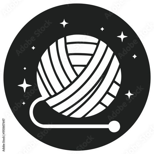 Ball of Yarn with Knitting Needle Vector Illustration on Dark Background