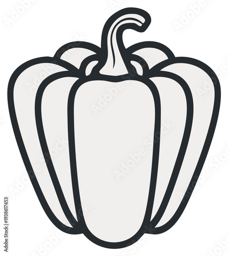Black and white outline drawing of a stylized bell pepper showing its characteristic ribbed shape and stem
