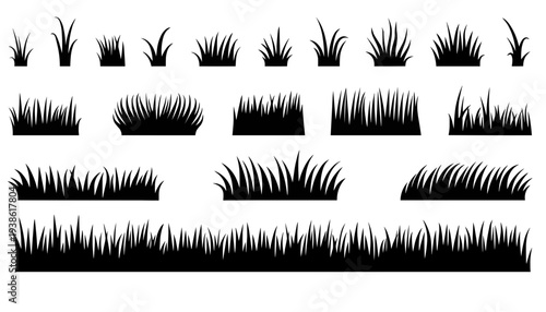 A series of grassy silhouettes vector stock illustration isolated on transparent background.