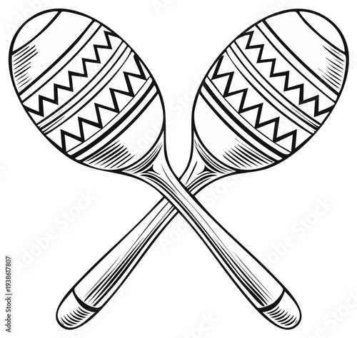 Artistic Sketch of Crossed Maracas with Geometric Patterns
