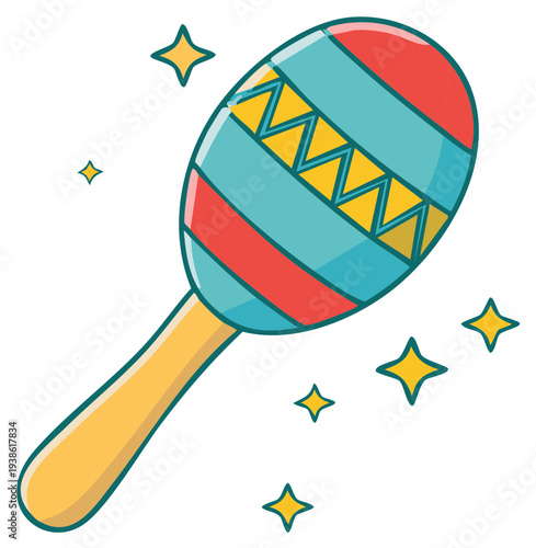 Festive colorful maraca with sparkles vector illustration perfect for party music and carnival designs