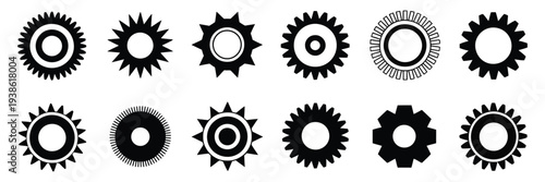 gears shapes line icons, flat machine gear icon, wheel cogwheel vector, simple outline elements, black gear symbol, mechanical gear illustration, industrial cog icon set, machinery component vector gr