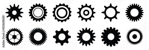 gears shapes line icons, flat machine gear icon, wheel cogwheel vector, simple outline elements, black gear symbol, mechanical gear illustration, industrial cog icon set, machinery component vector gr