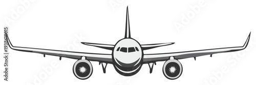 Front view illustration of a commercial airplane ready for flight.