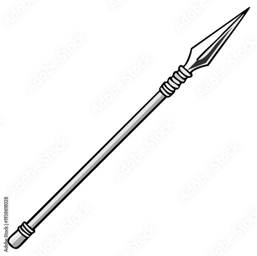 Illustration of a sharp ancient spear with a metal head and ribbed shaft