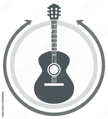 Acoustic Guitar with Arrows Around Design Graphic Element Music Instrument