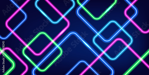 Abstract Neon Geometric Pattern - Glowing Pink, Blue, and Green Lines on Dark Background
