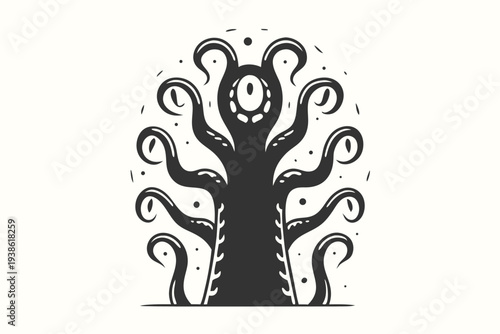 Spooky alien monster silhouette with twisting tentacles, great for horror game assets