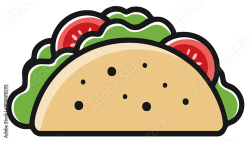 Freshly Prepared Taco Filled with Lettuce and Tomato Slices Illustration Design Food Concept