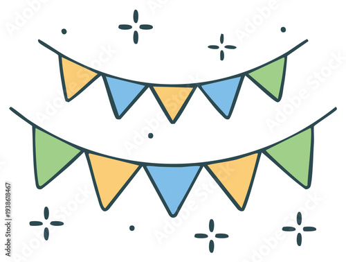 Festive triangular bunting garland decoration with sparkling confetti design