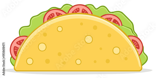 Vibrant vector illustration of a tasty taco filled with crisp lettuce and red tomatoes