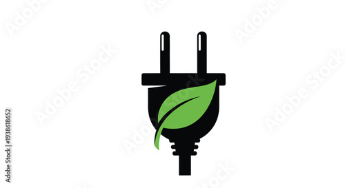 Green energy concept with a leaf growing from a plug silhouette