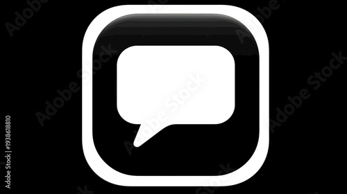 A stylized white speech bubble within a black square with rounded corners. It has a shadow effect