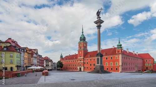 Warsaw, Poland. Plac Zamkowy square in front of The Royal Castle (static image with animated sky)