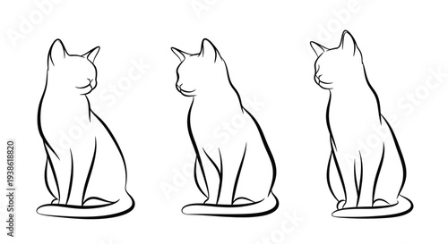 Three cats in different poses presented as a striking silhouette