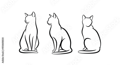 Three cats in different poses shown as a dark outline silhouette