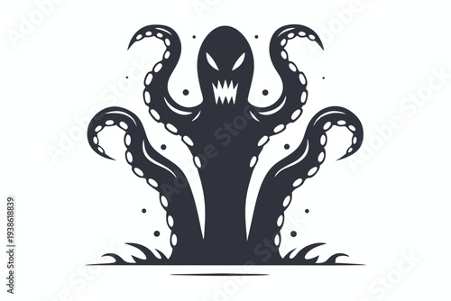 Detailed alien monster silhouette with intricate tentacles, a dark and mysterious vector
