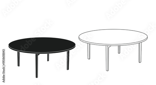 Two round tables in contrasting tones a black silhouette
